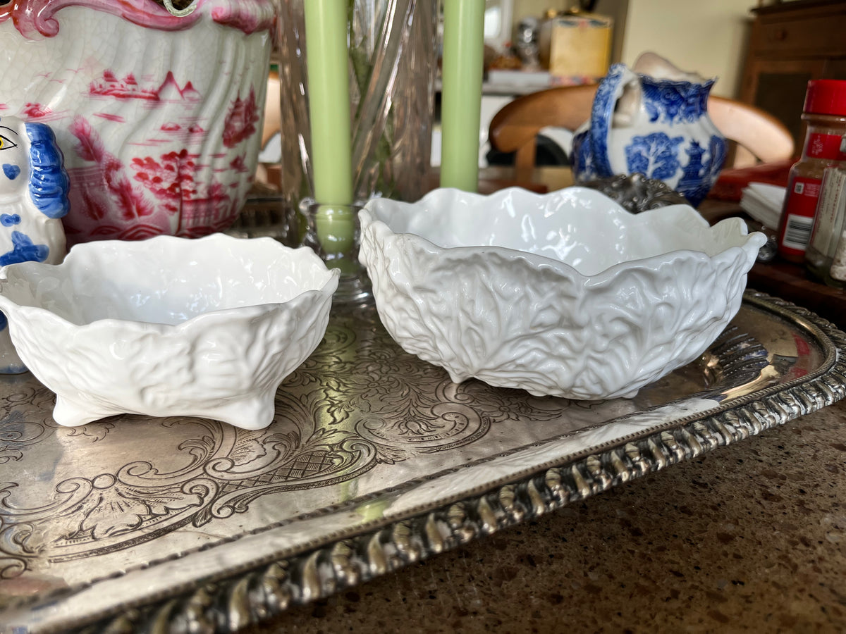 Set of shops 4 Countryware by COALPORT napkin rings embossed leaves napkin holder Bone China Vintage white cabbage leaf Copeland tableware decor