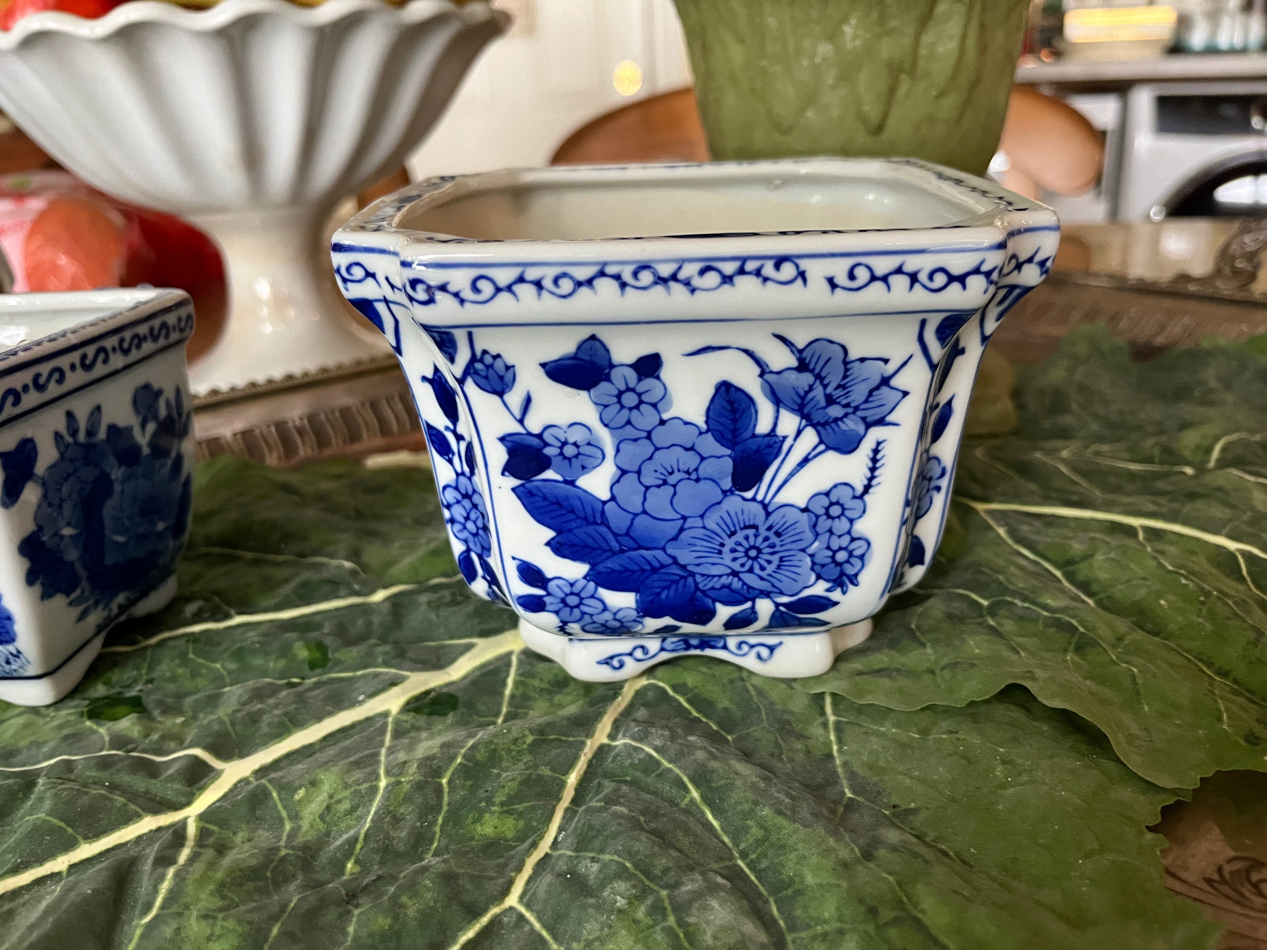 Pair of Blue& White Square Planters
