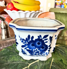 Large Blue & White Floral Planter
