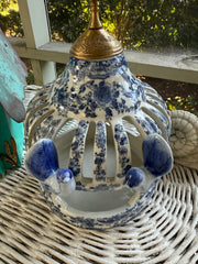Blue & White Bird Feeder/Candleholder