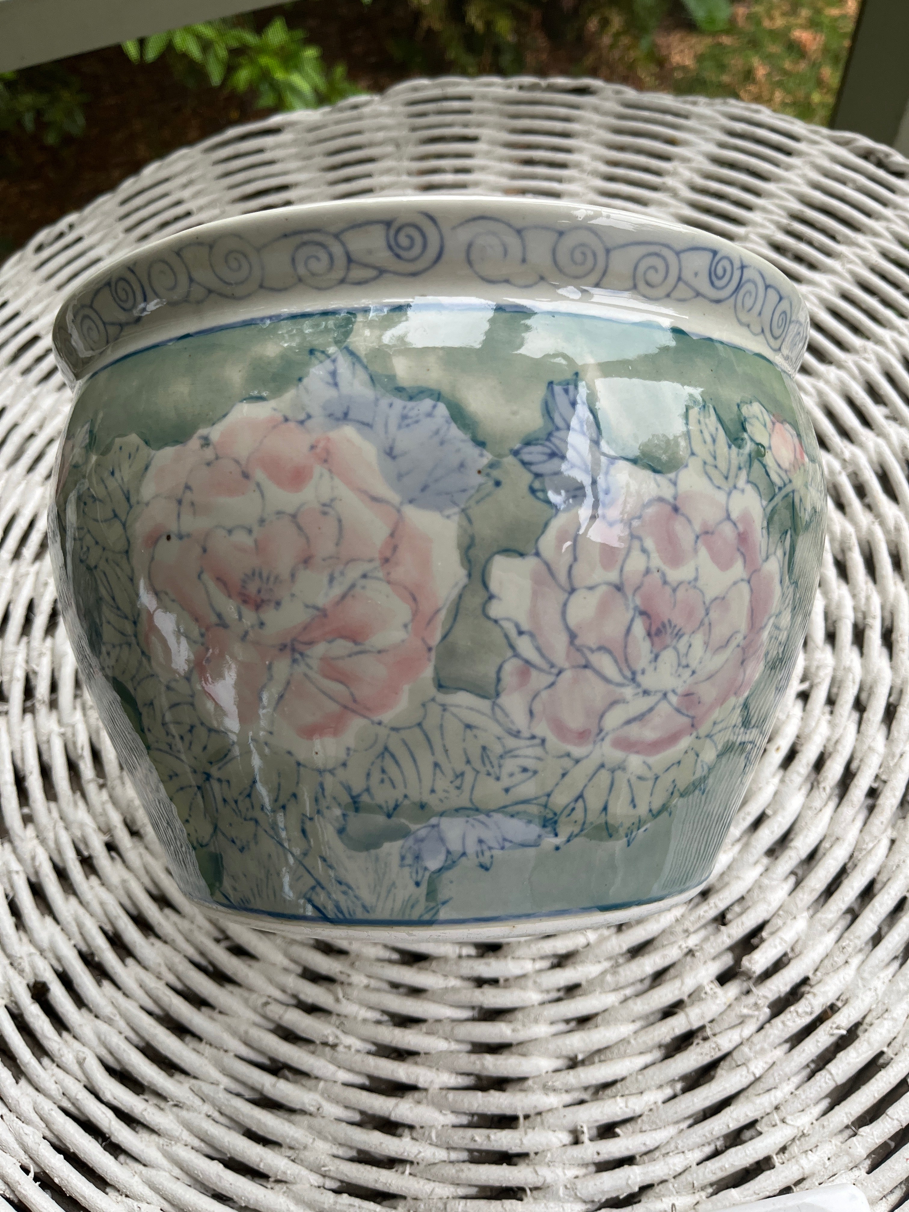 Hand Colored Floral Fish Bowl Planter