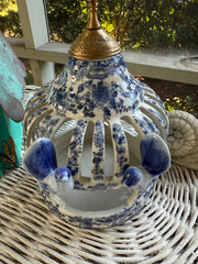 Blue & White Bird Feeder/Candleholder