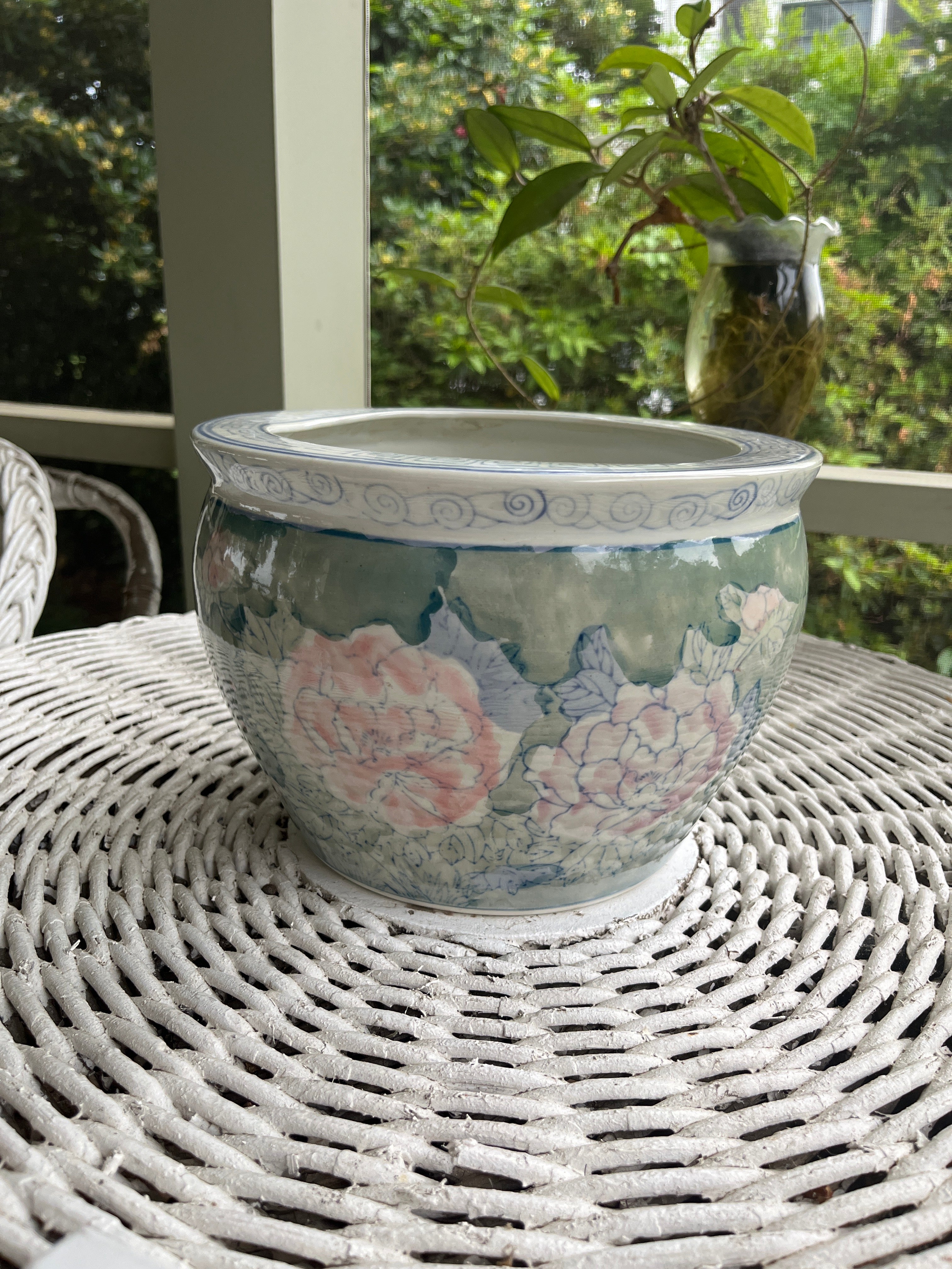 Hand Colored Floral Fish Bowl Planter