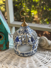 Blue & White Bird Feeder/Candleholder