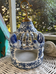 Blue & White Bird Feeder/Candleholder