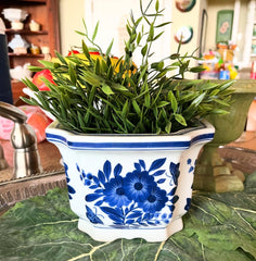 Large Blue & White Floral Planter