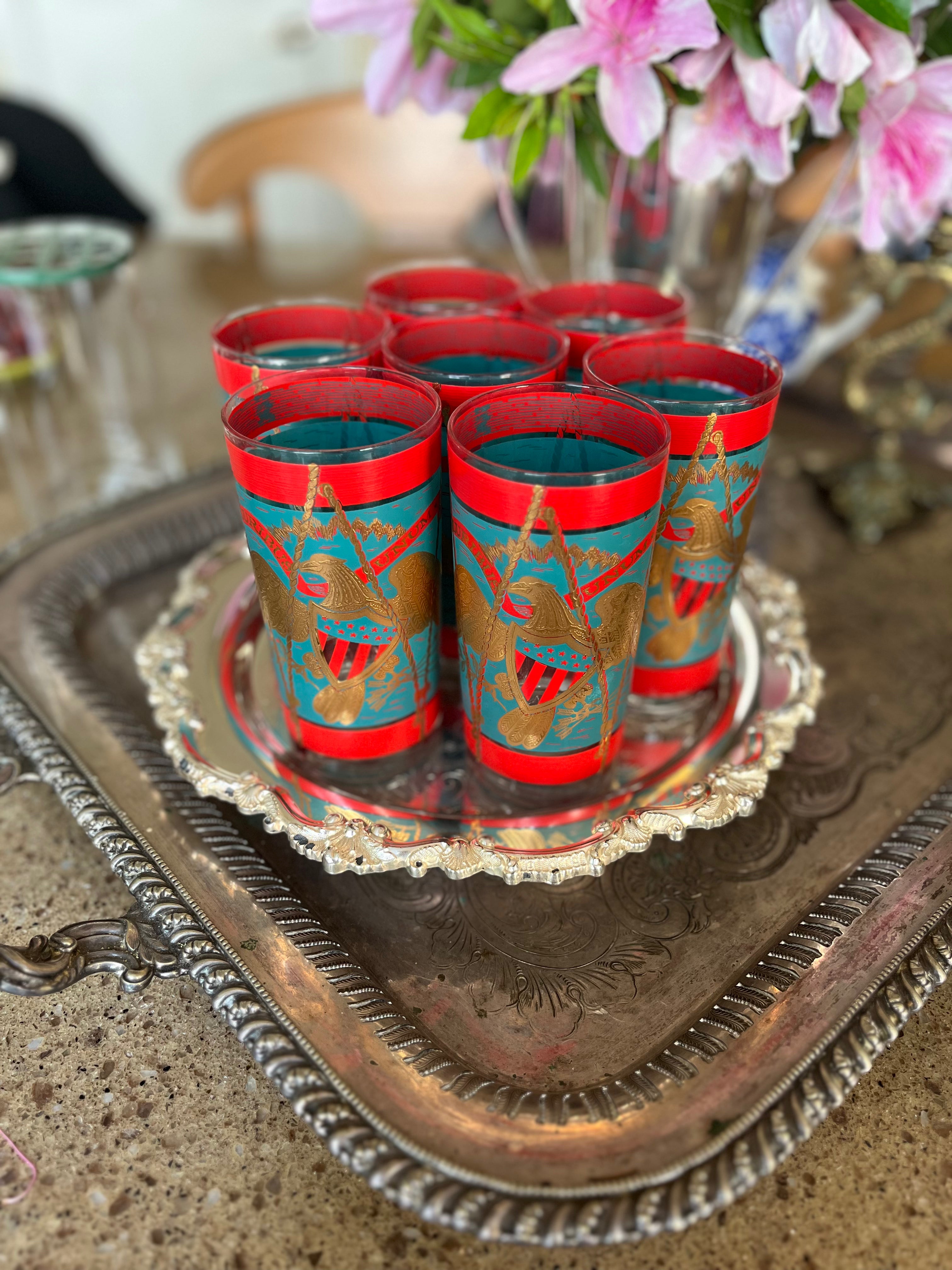 Gold Eagle Patriotic Highballs* Set of 7*