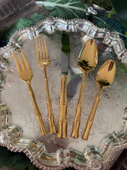 Gold Bamboo Flatware Service for 12