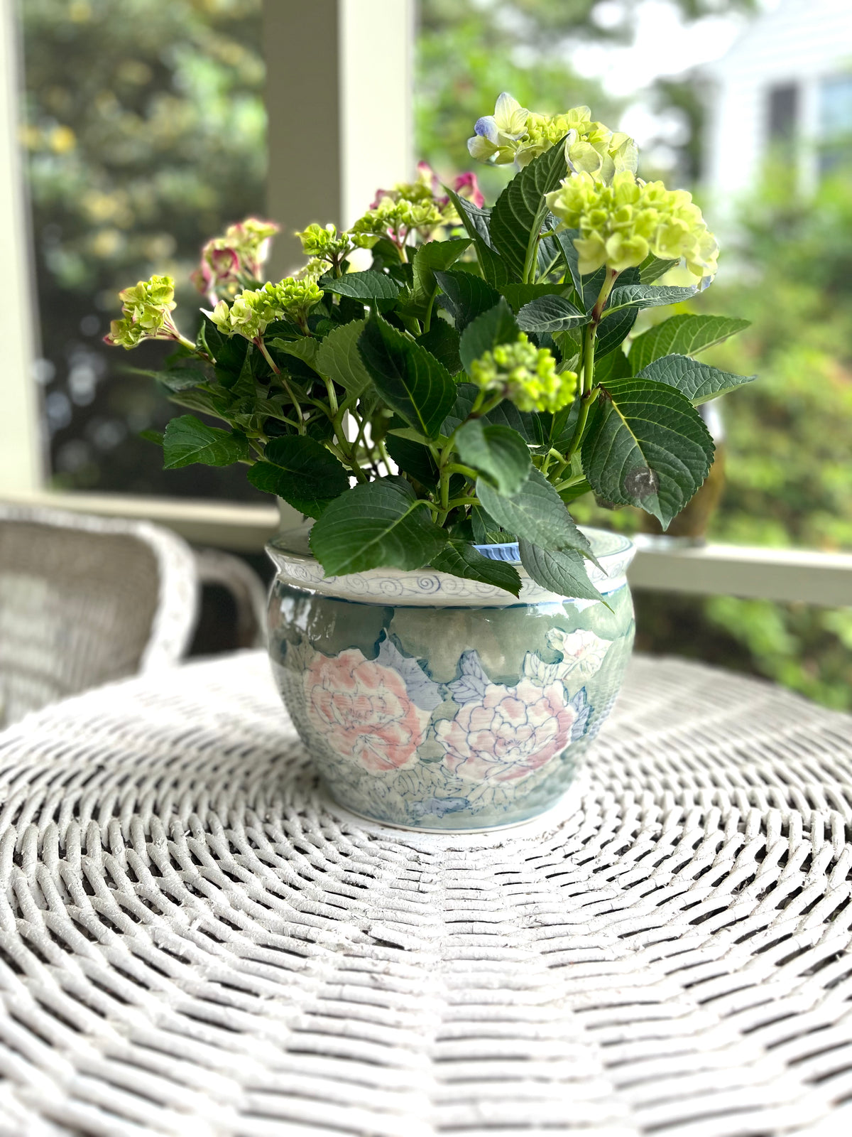 Hand Colored Floral Fish Bowl Planter