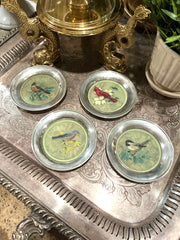 4 Stieff Pewter Songbird Coasters