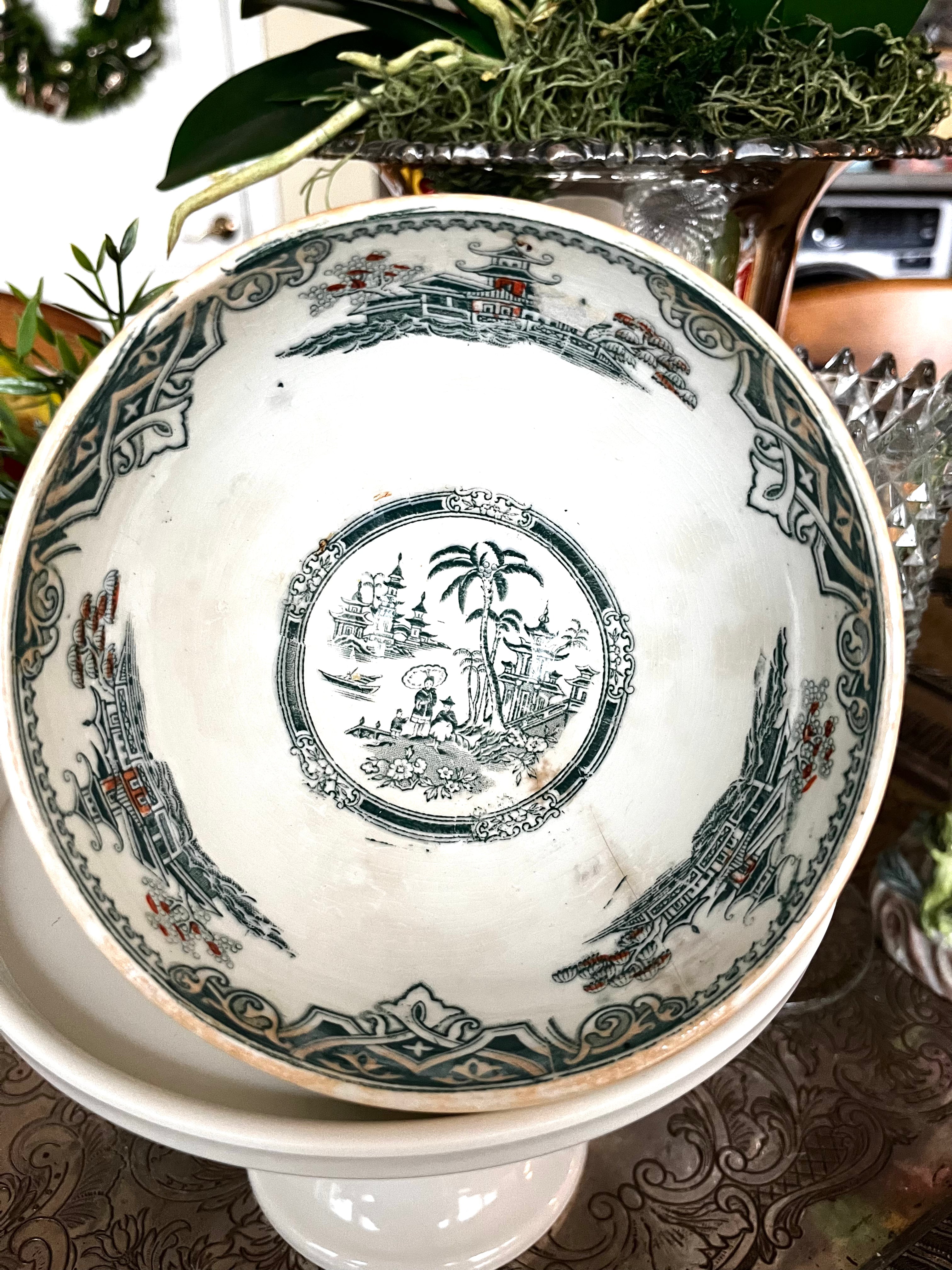 Antique Chinoiserie Scenic Bowl “HONC” Holland