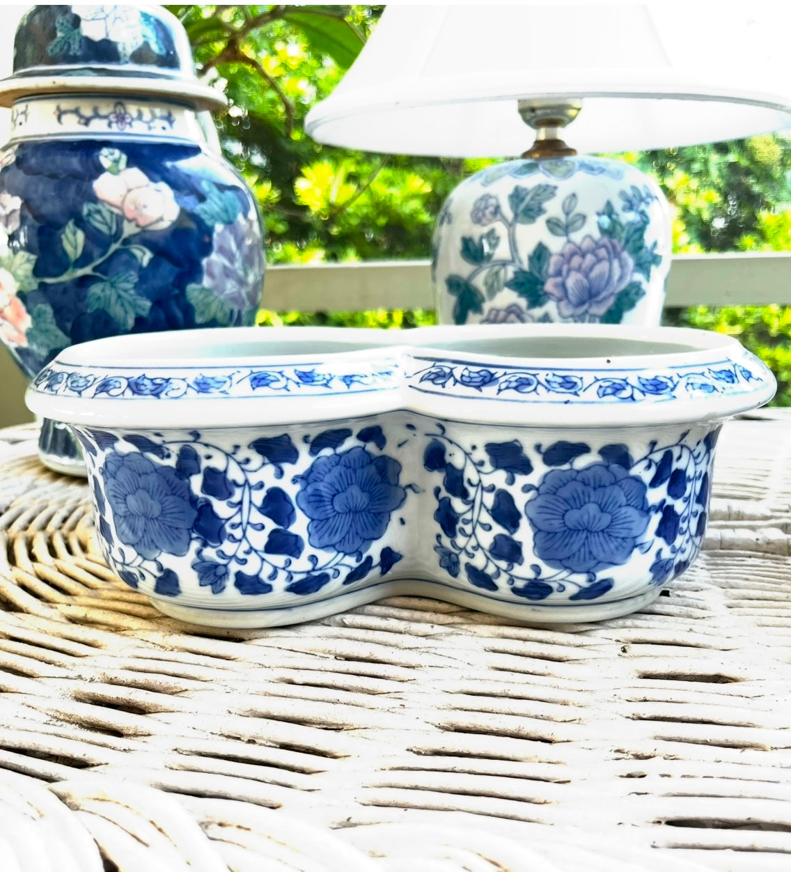 Blue & White Double Floral Flower Pot