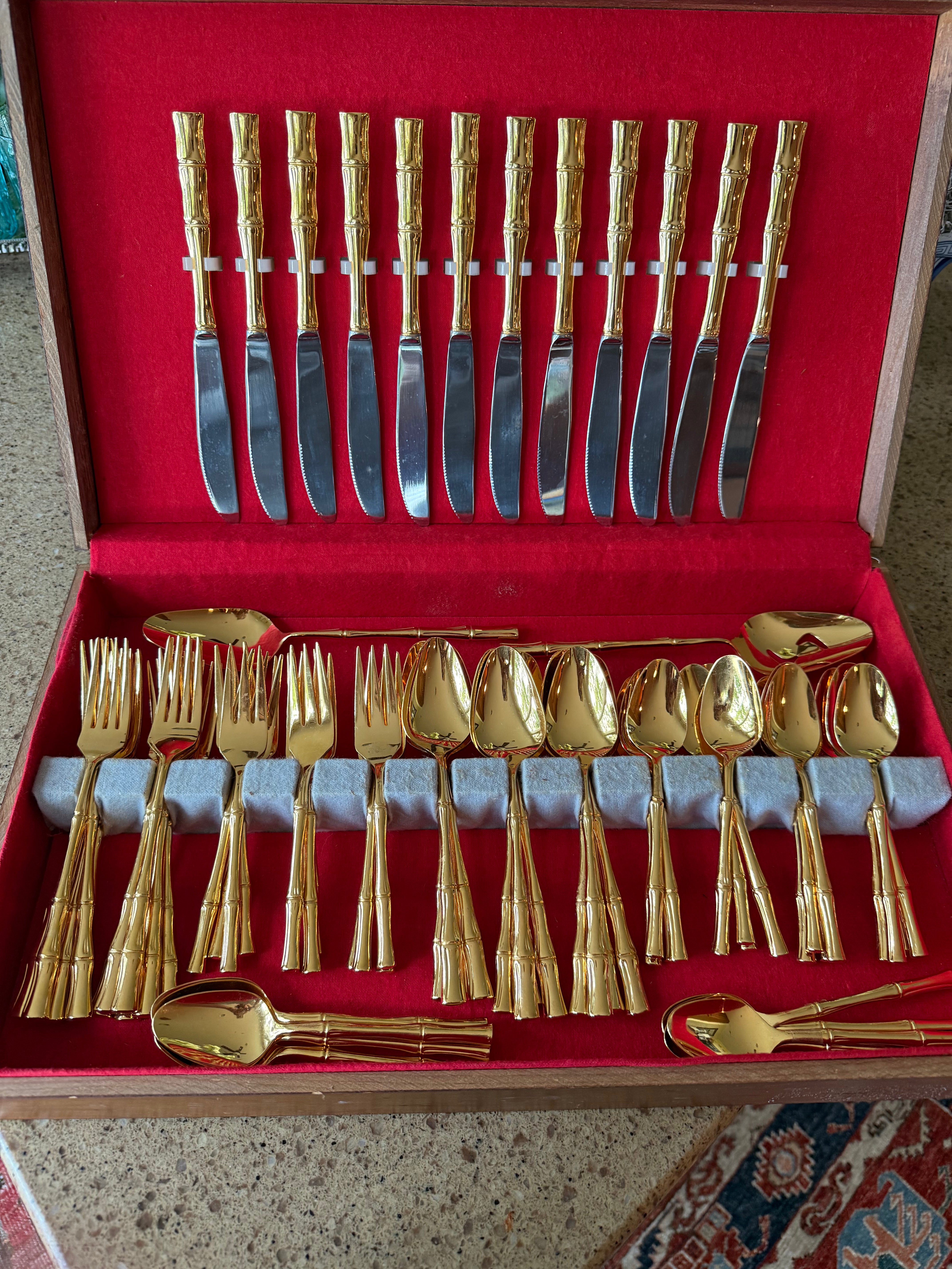 Gold Bamboo Flatware Service for 12