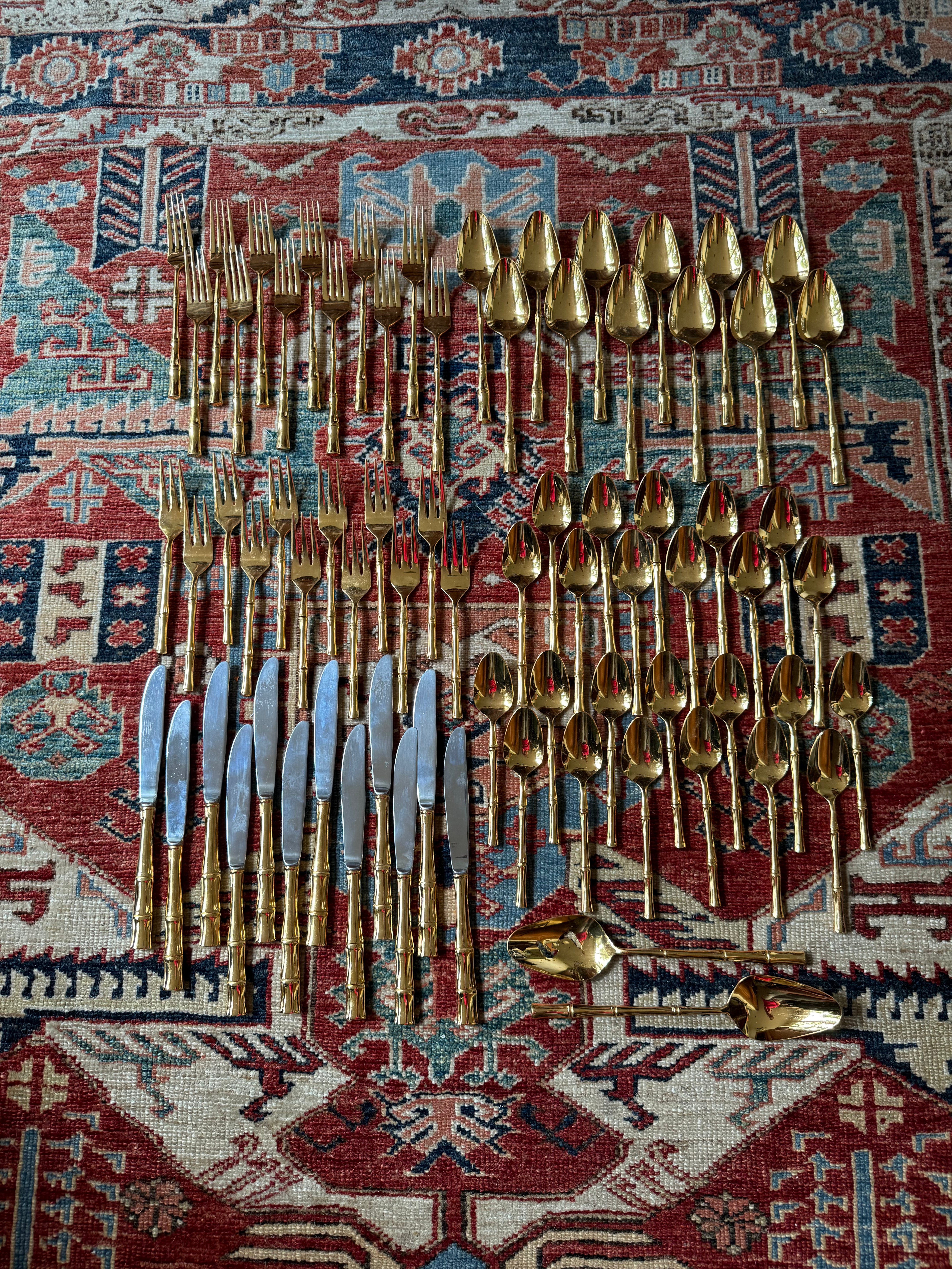 Gold Bamboo Flatware Service for 12