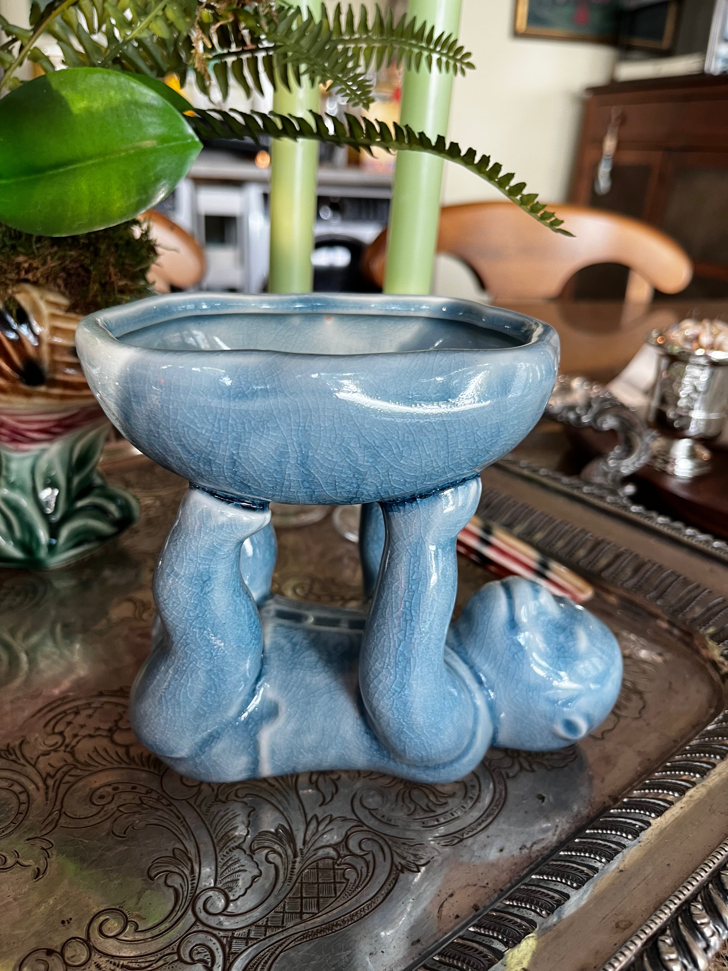 *RARE*Pale Blue Glazed Chinoiserie Monkey Bowl