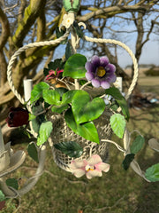 Vintage French Tole Basket Chandelier