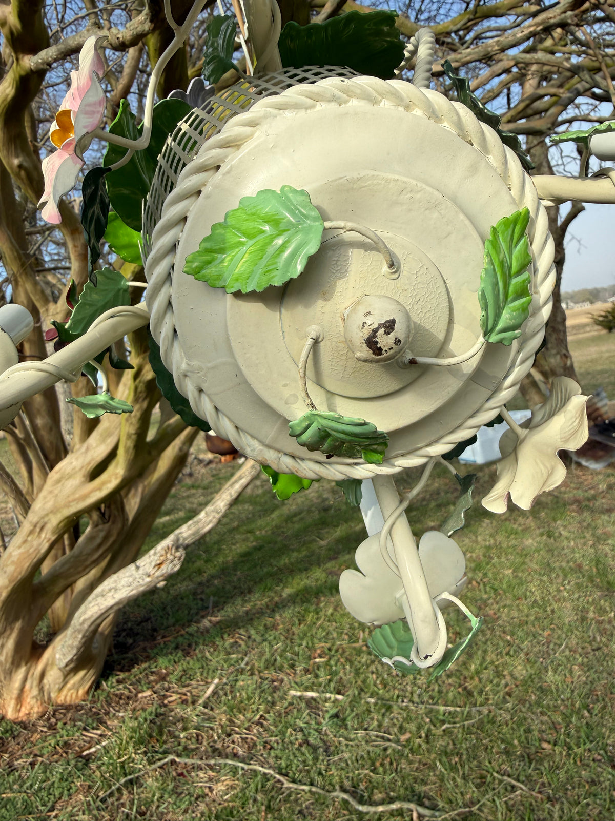 Vintage French Tole Basket Chandelier