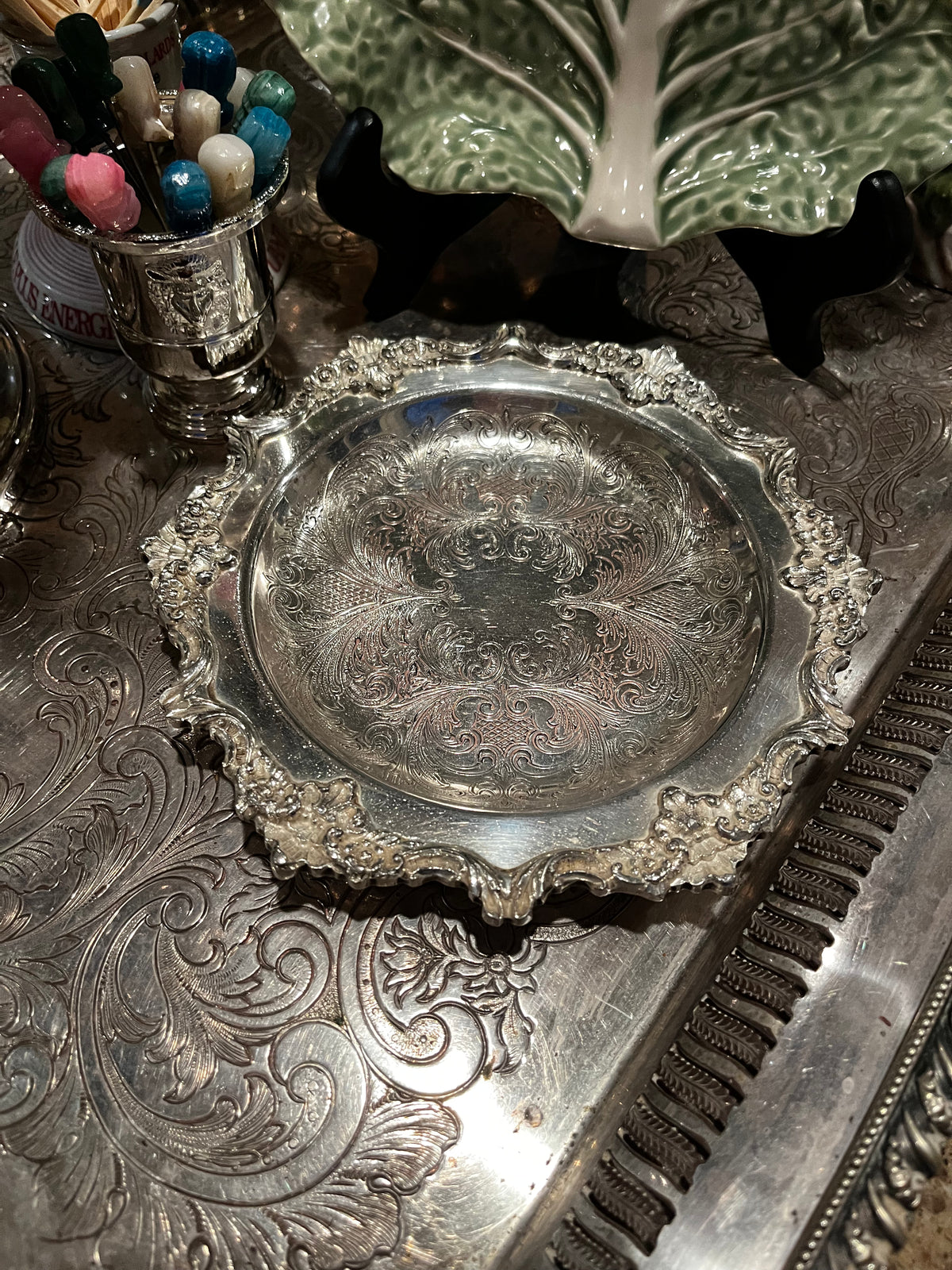 Footed Silverplate Wine Coaster or Dish