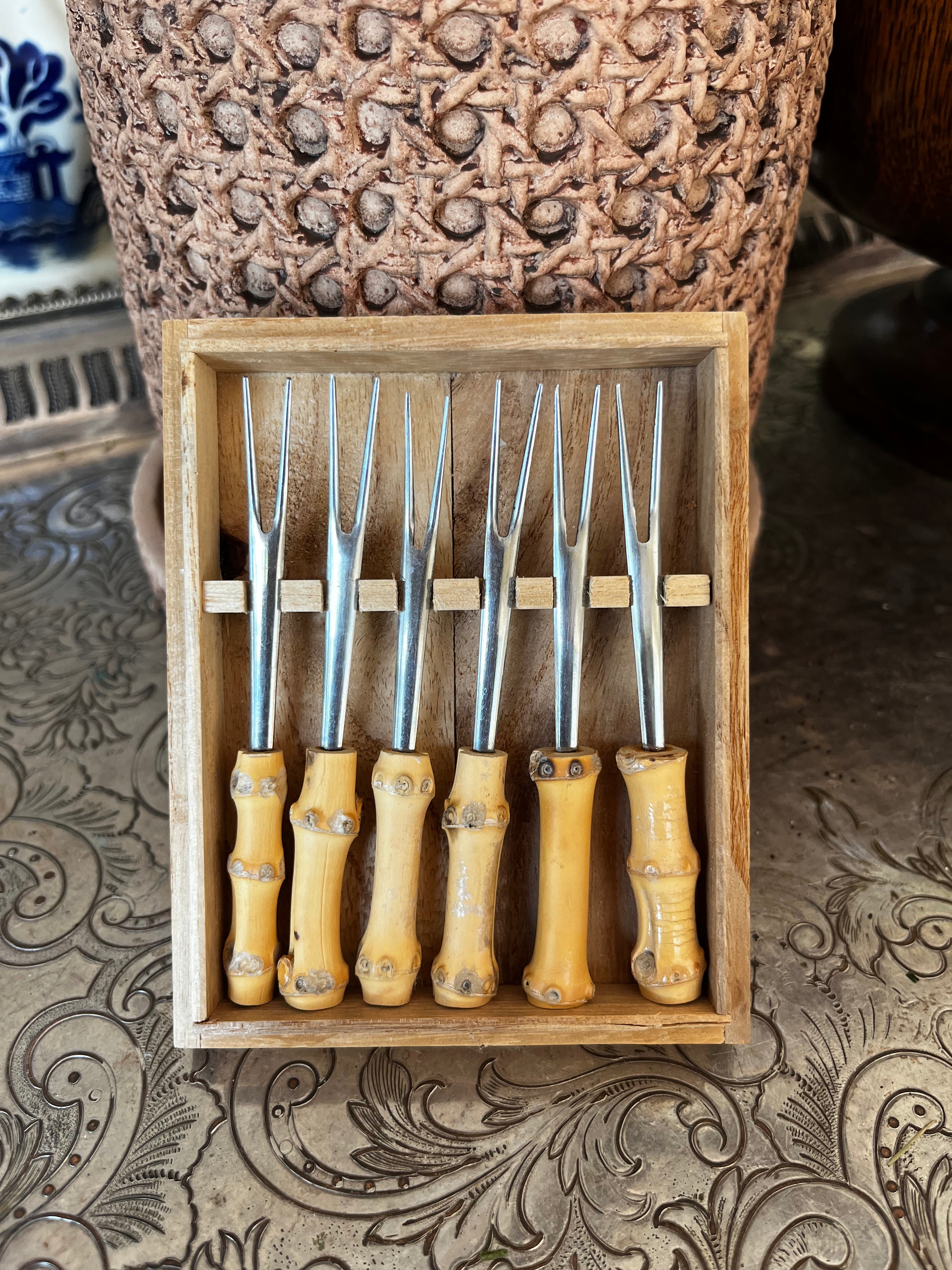 Boxed Set of Bamboo Cocktail Forks