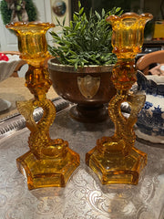 *RARE* Amber Glass Koi Candlesticks