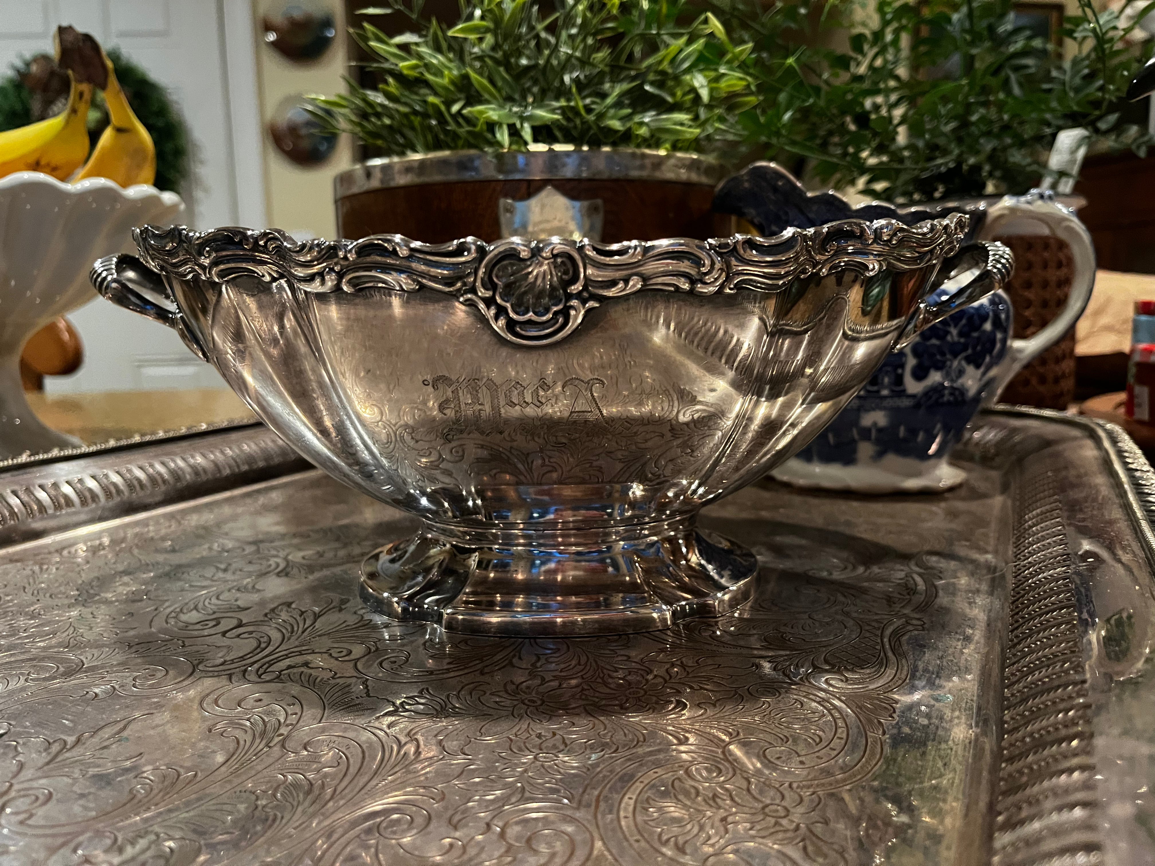 Engraved Silverplate Footed Bowl