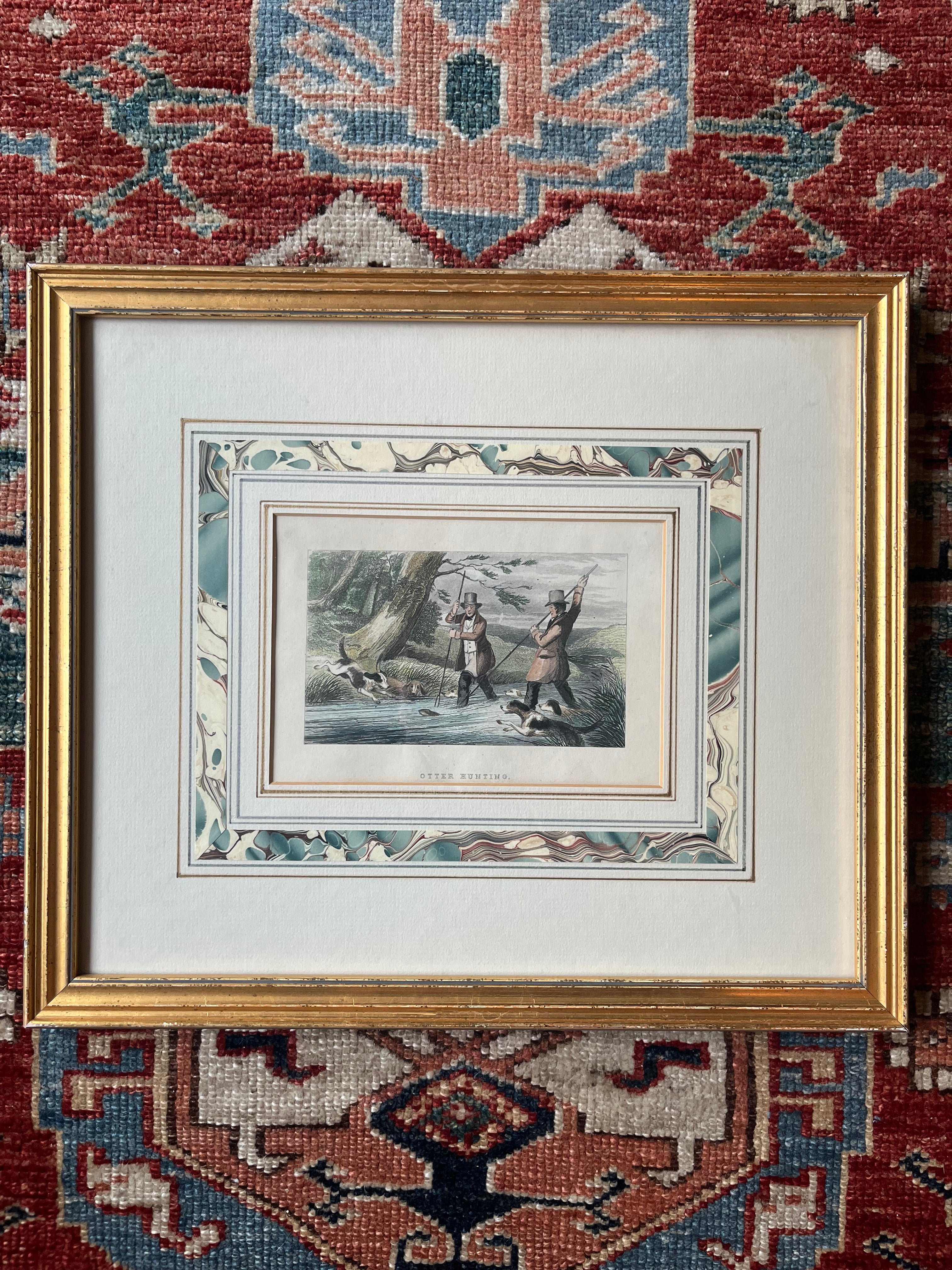 Framed Otter Hunting Lithograph