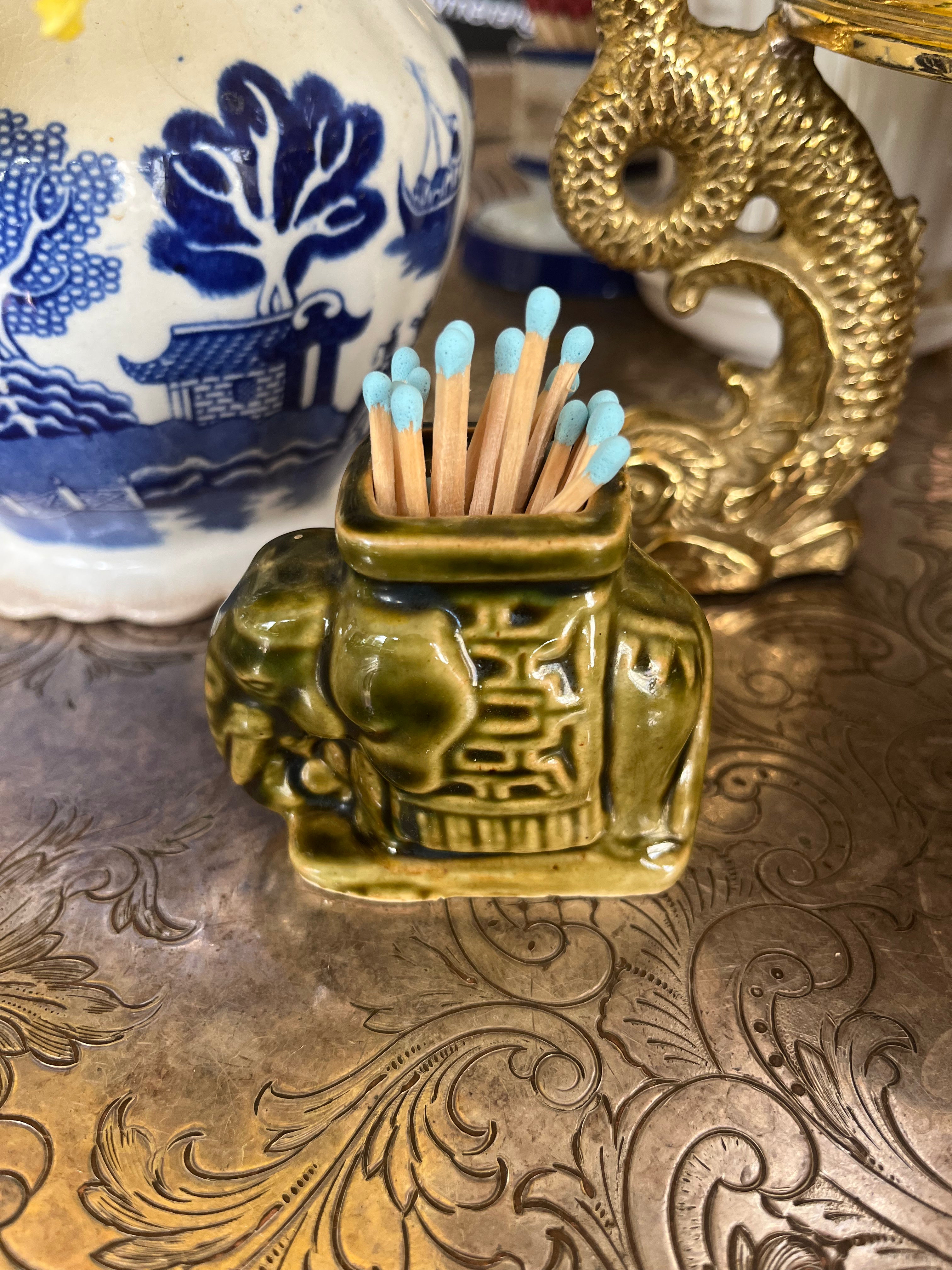 Green Elephant Match Holder