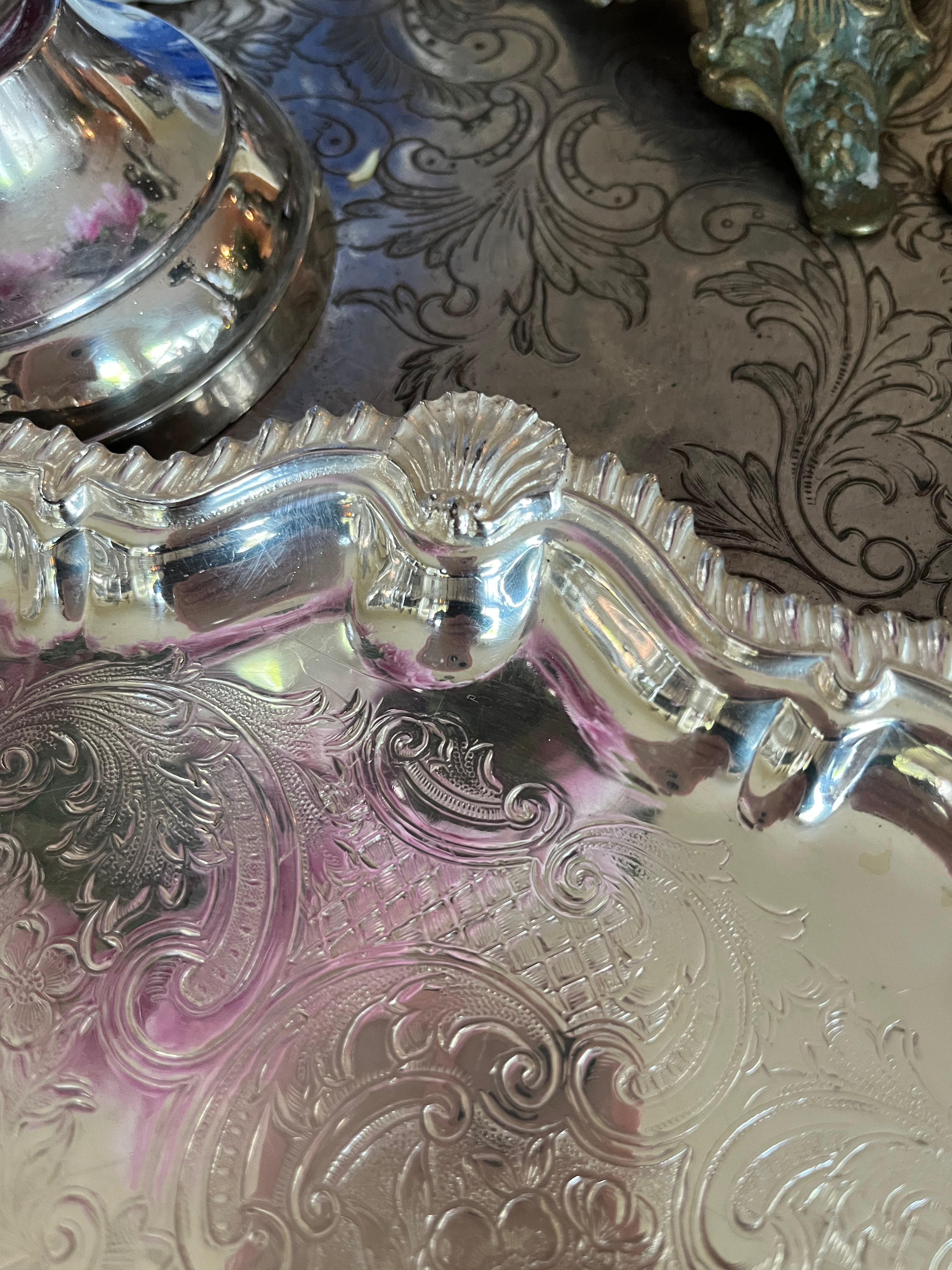 12” Vintage Silverplate Footed Tray By Crown Silver Co.