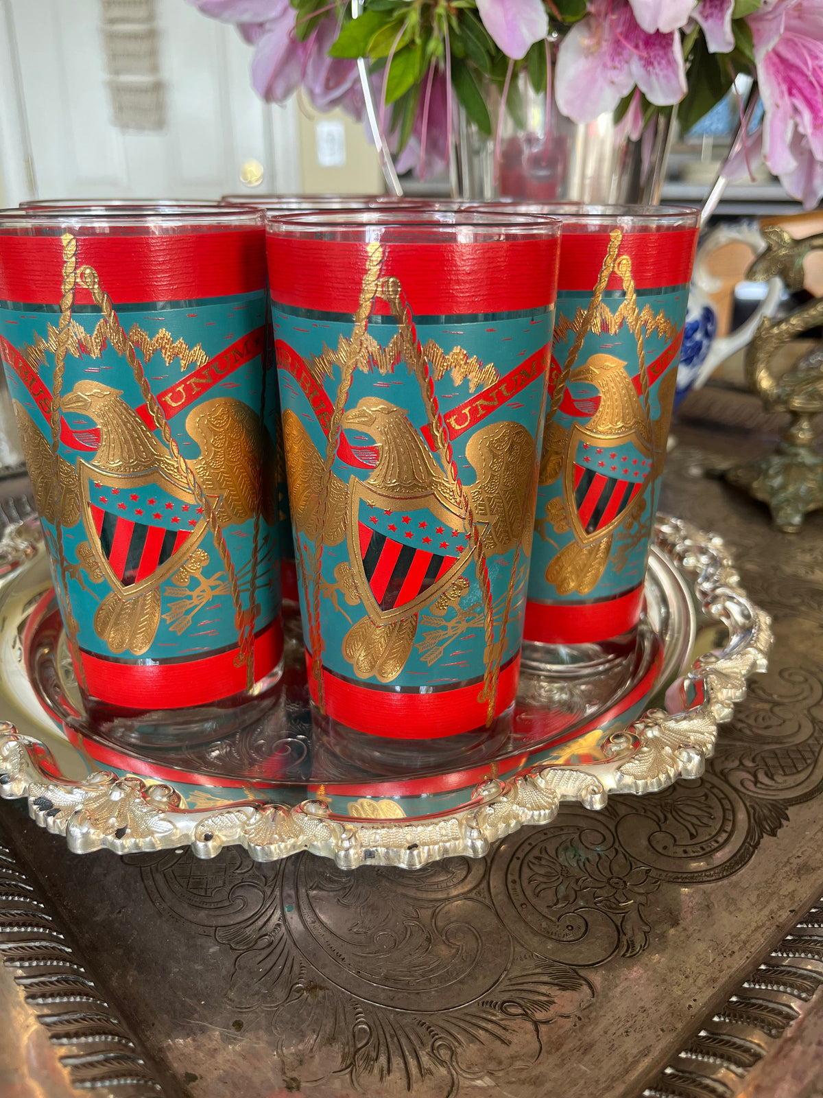 Gold Eagle Patriotic Highballs* Set of 7*