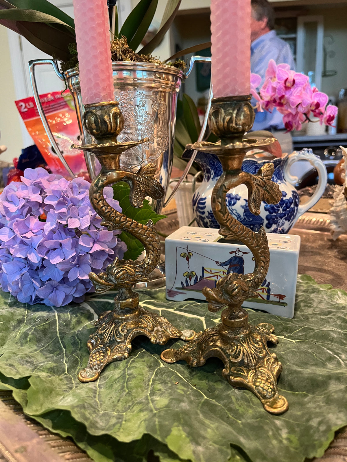 Pair of Brass Koi Fish Candlesticks