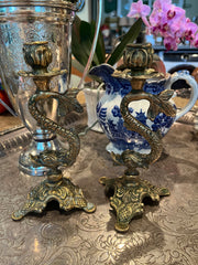 Pair of Brass Koi Fish Candlesticks