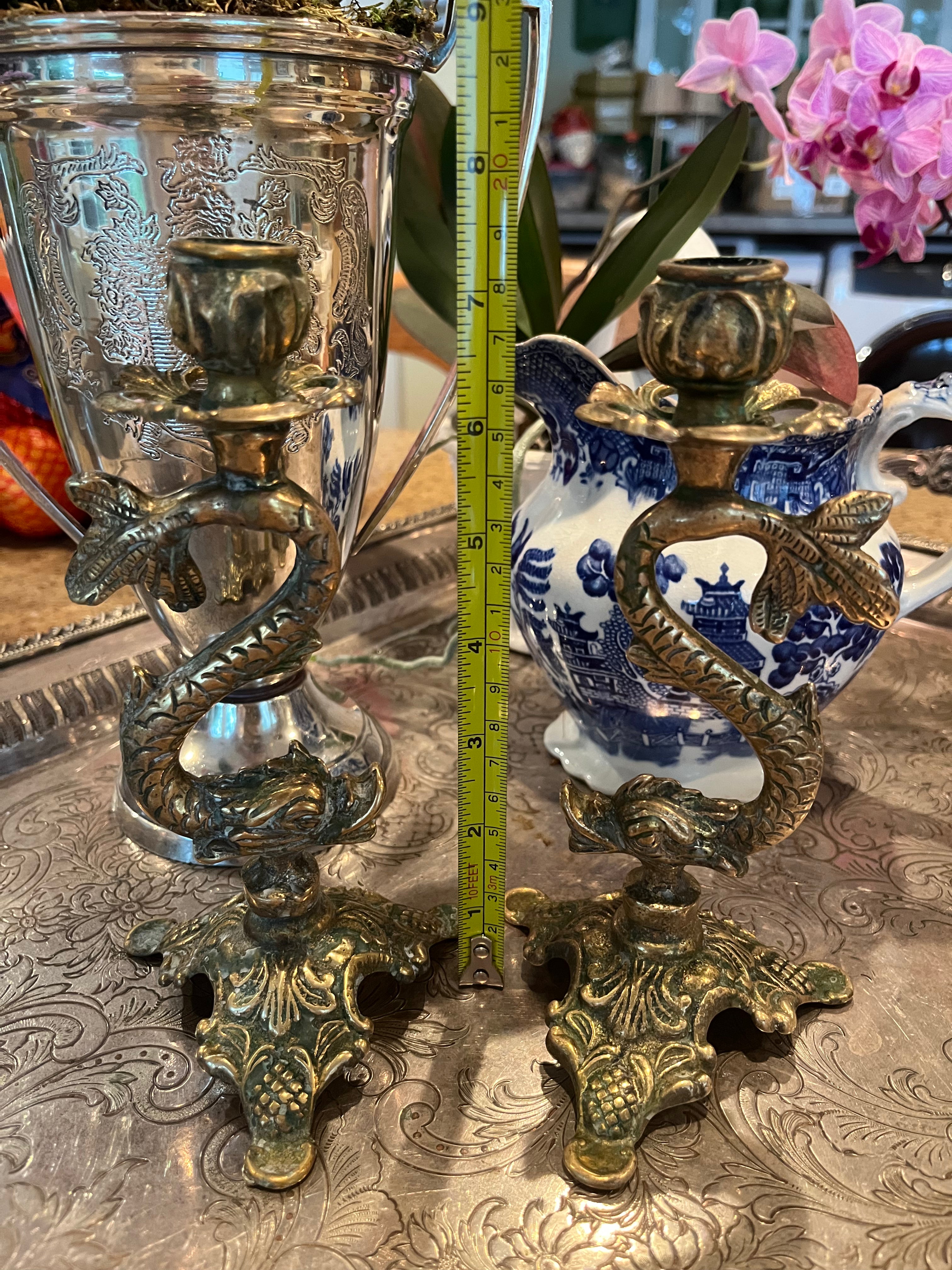 Pair of Brass Koi Fish Candlesticks