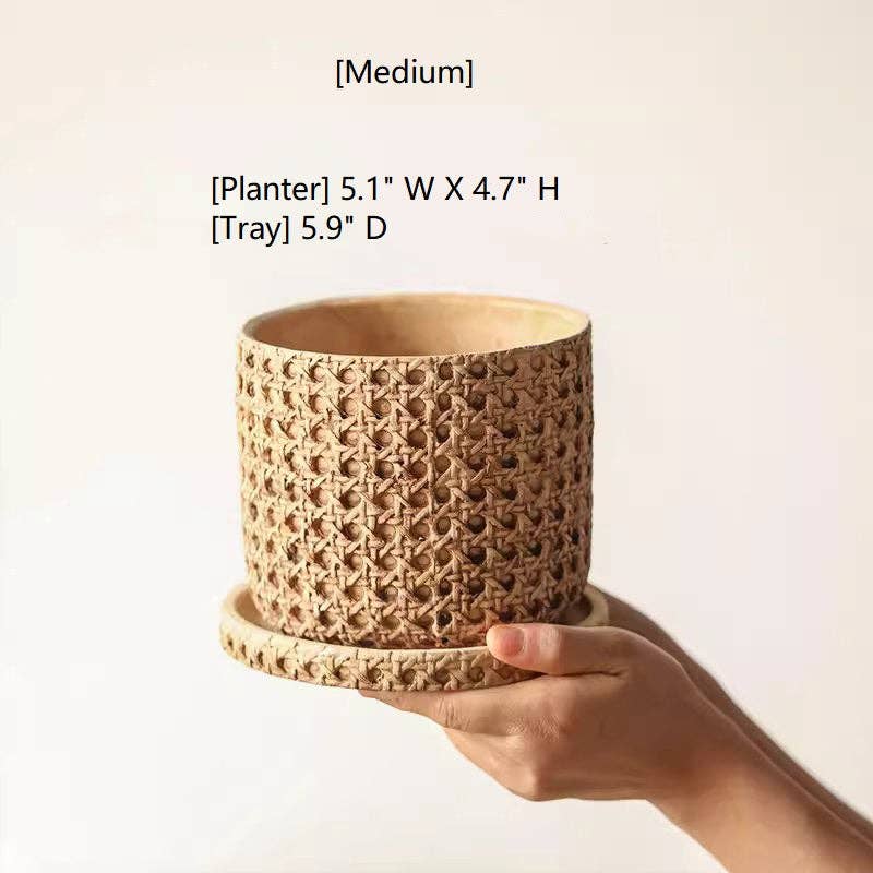 Faux Cane Weave Cement Pot