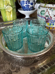 Set of 4 Anchor Hocking Tahiti Aqua Bamboo Rocks Glasses