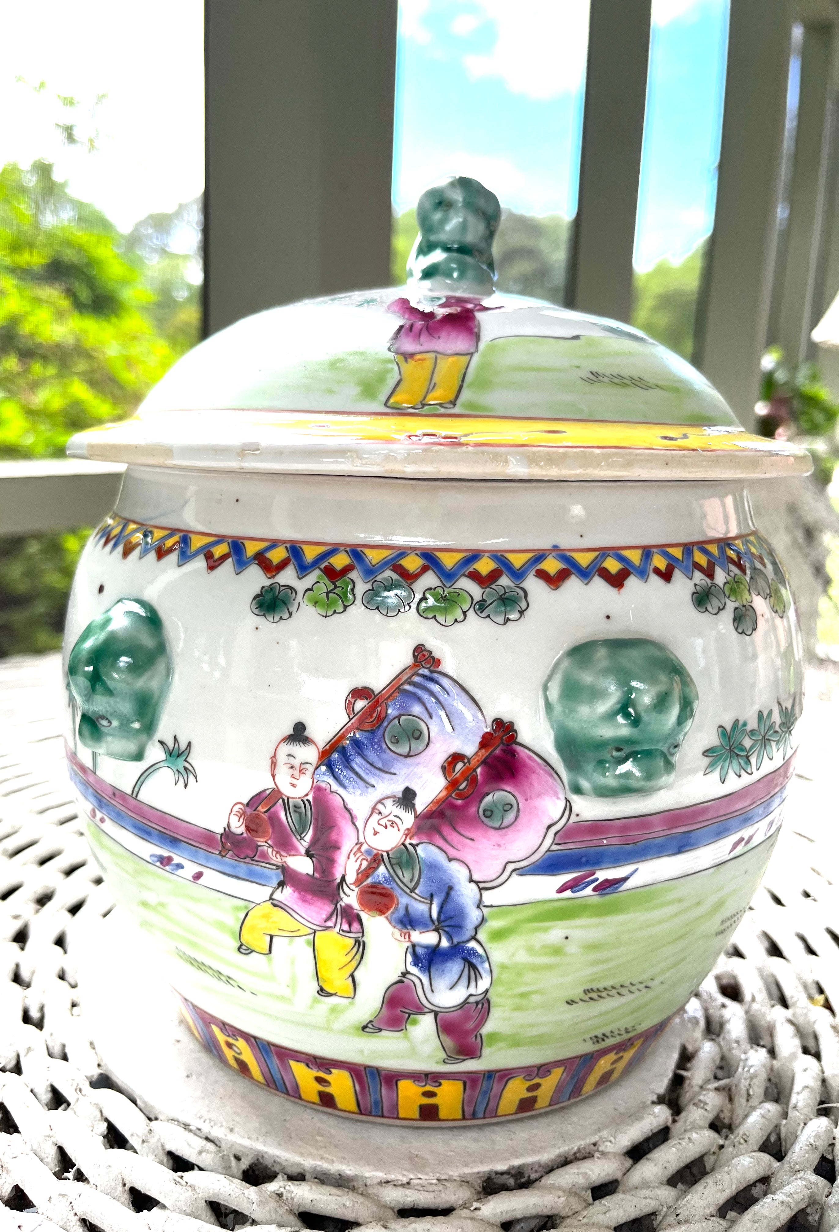 Chinoiserie “Happy Family” Rice Jar