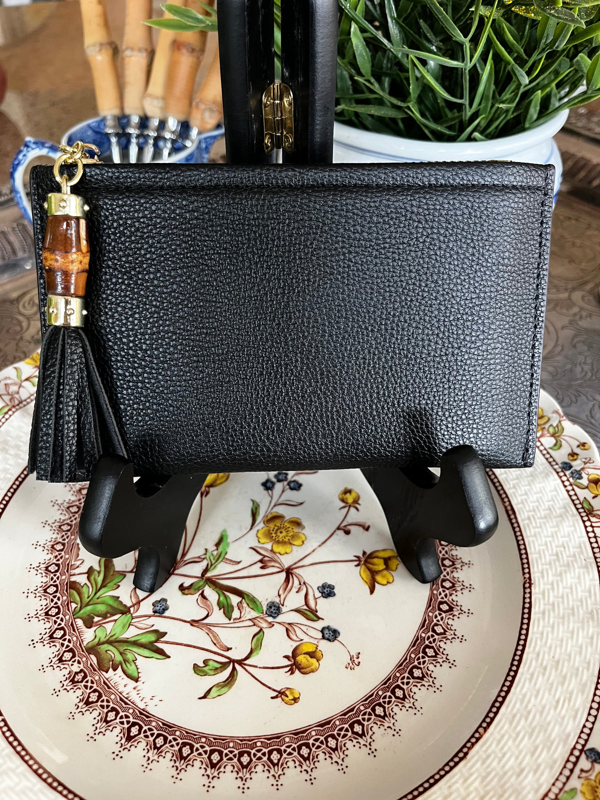 Leather Wallet with Bamboo Tassel