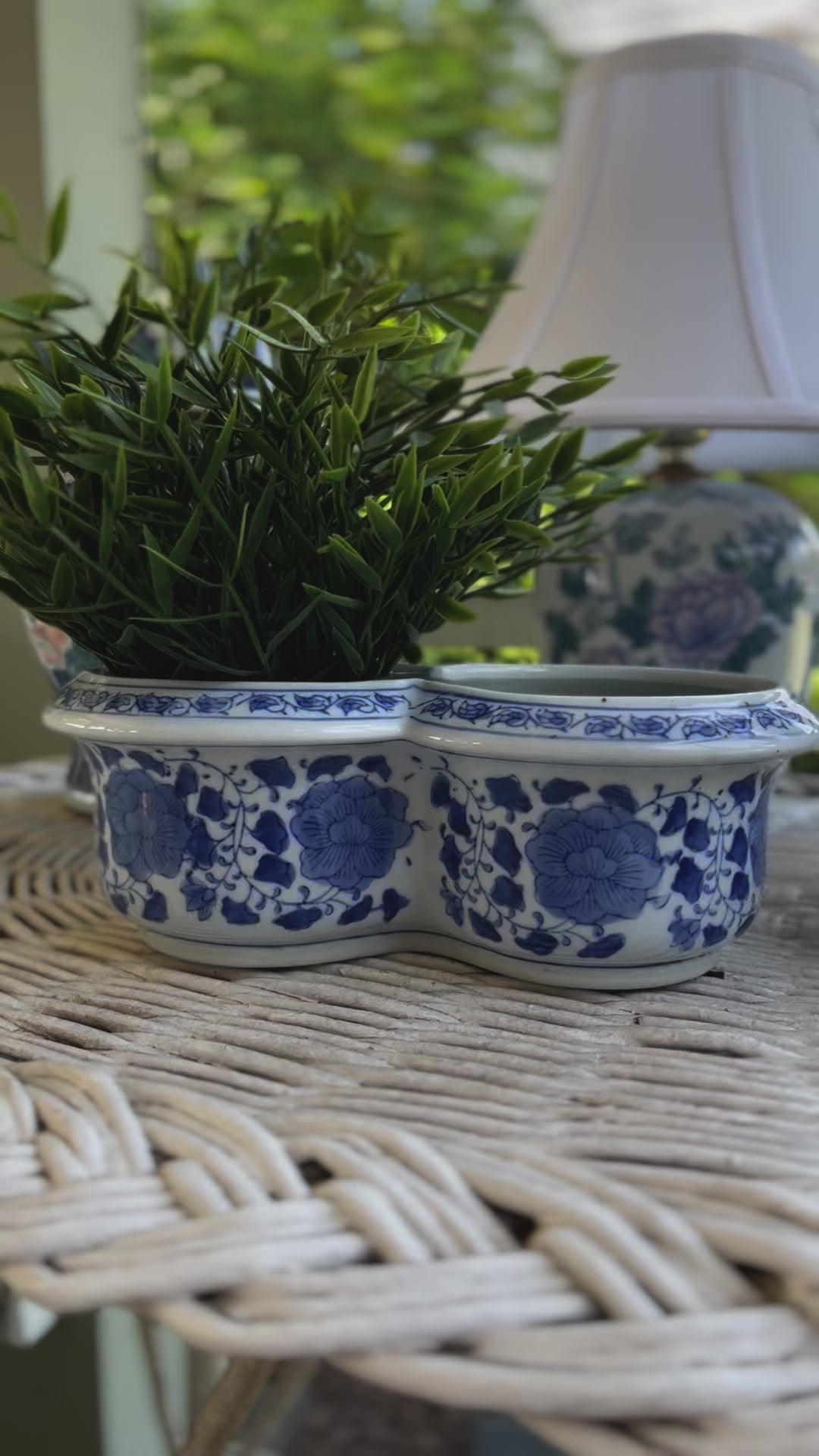 Blue & White Double Floral Flower Pot