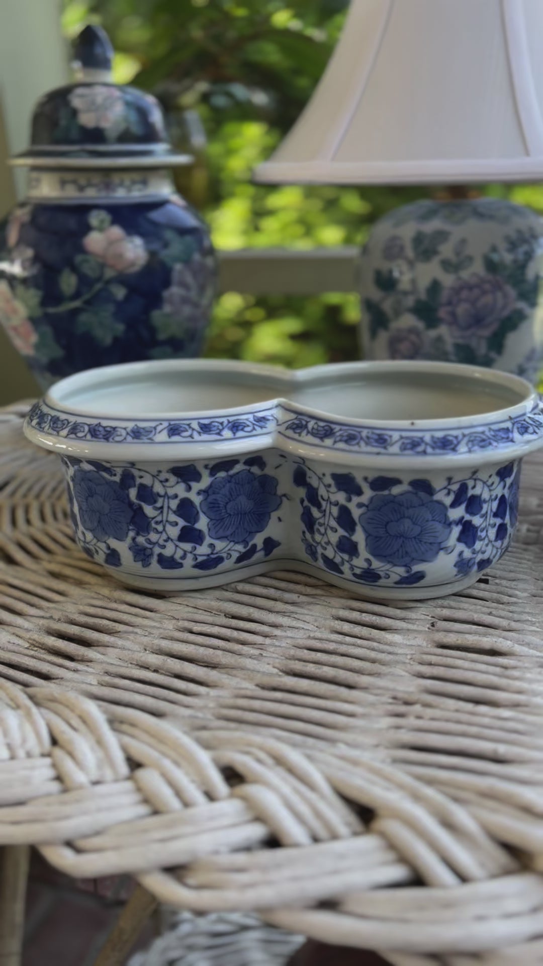 Blue & White Double Floral Flower Pot