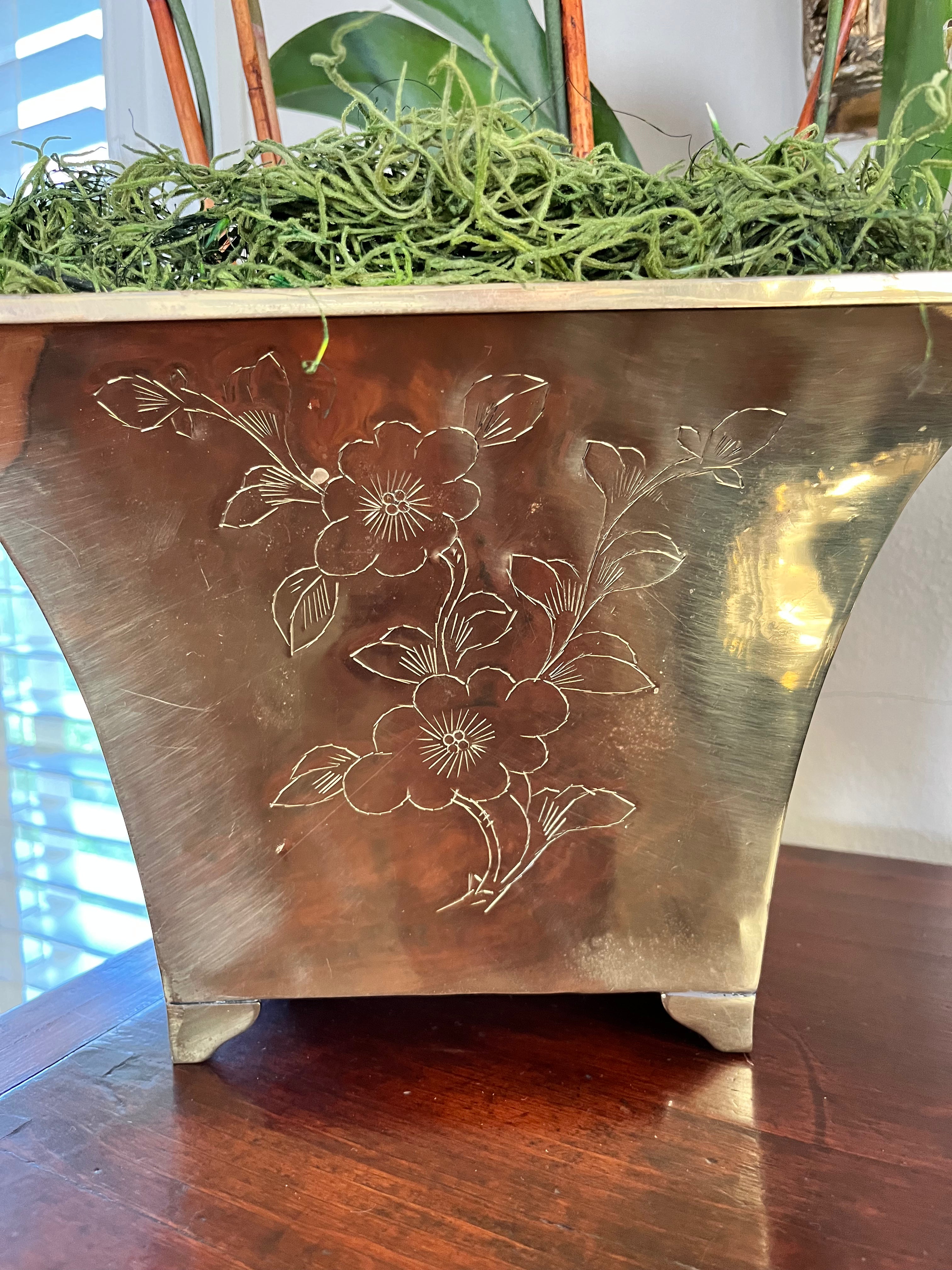 Brass Cherry Blossom Engraved Planter