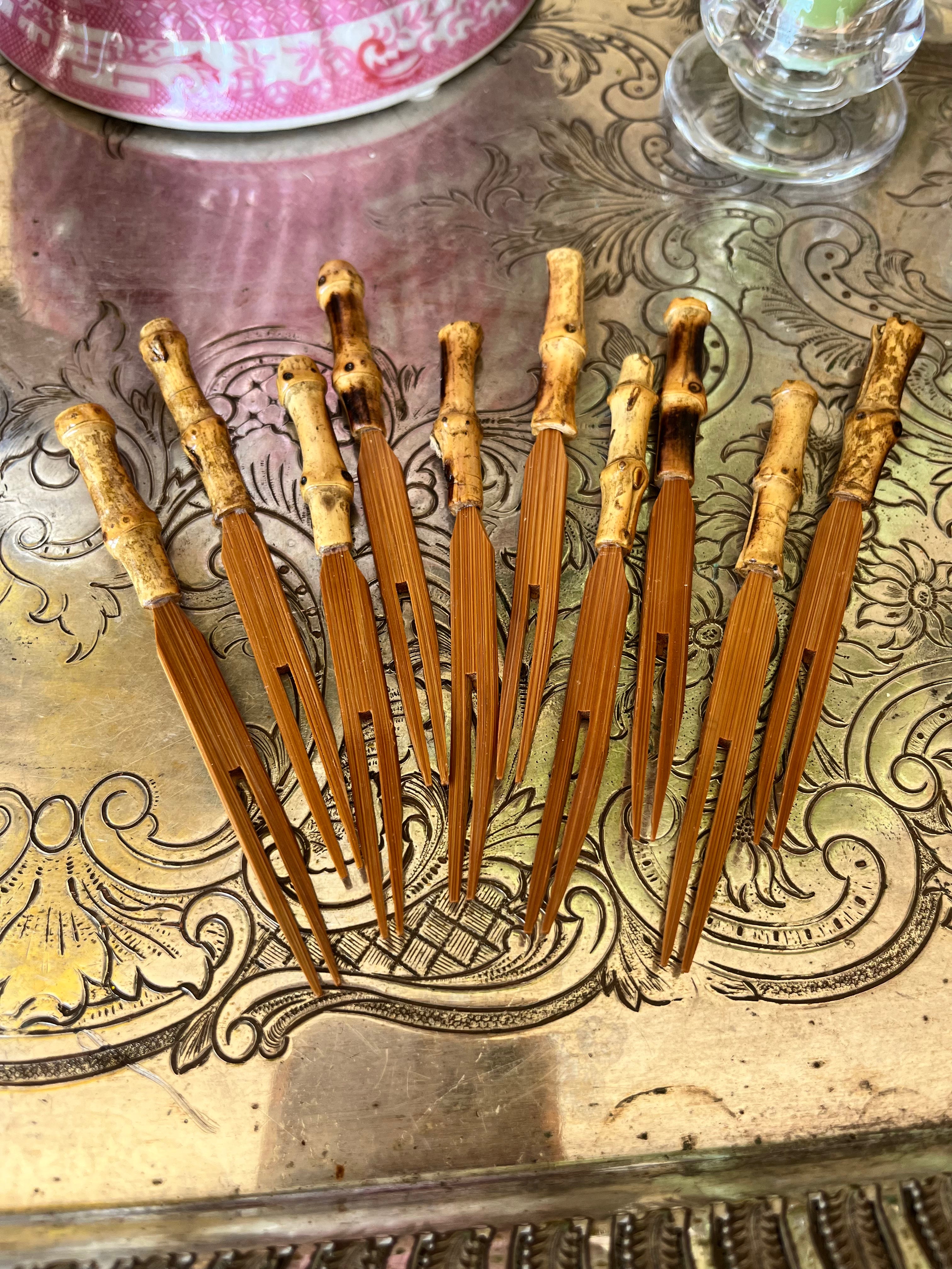 Set of 10 Bamboo Cocktail Forks