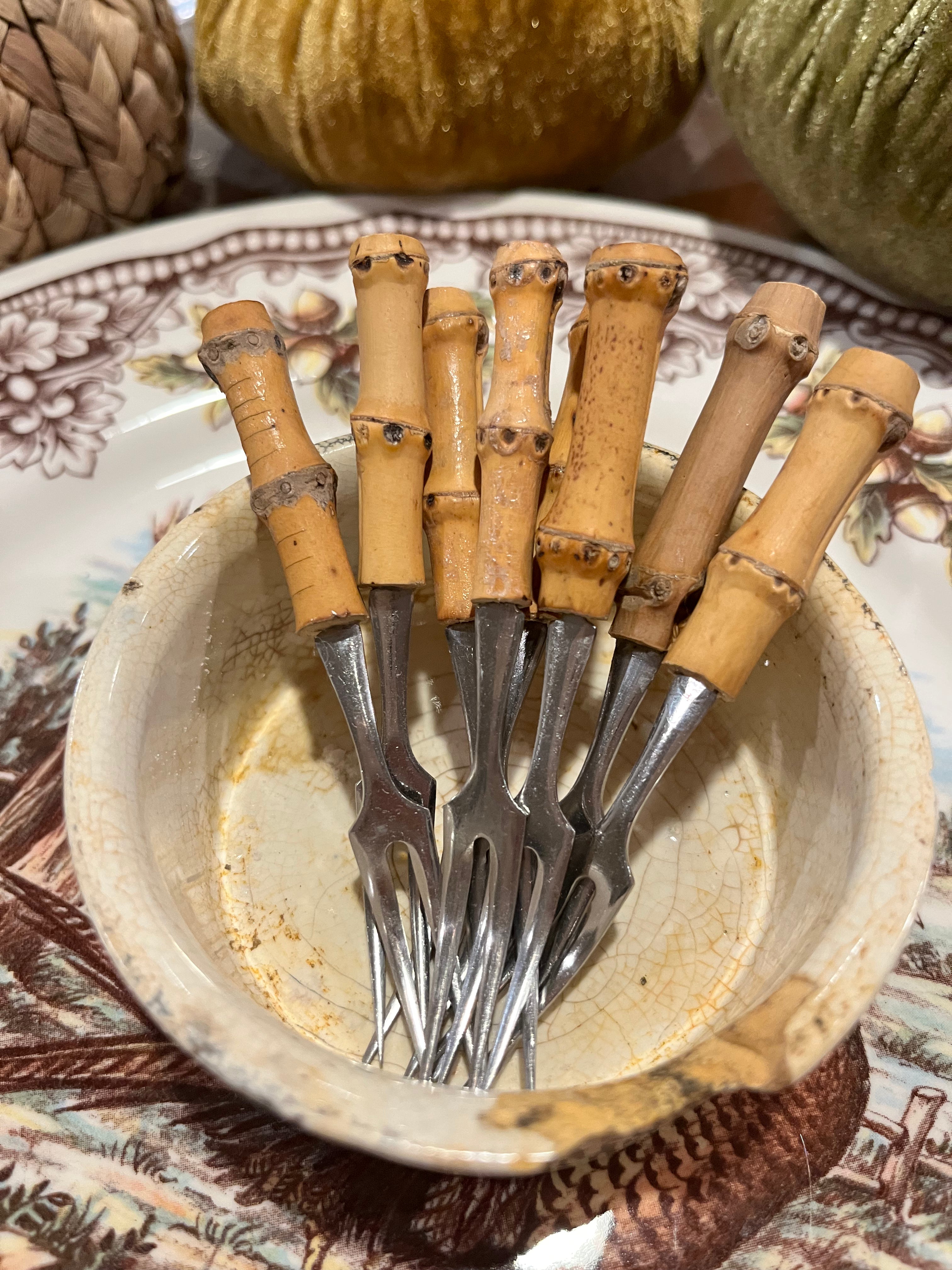 *Set of 8*Vintage Bamboo Cocktail Forks