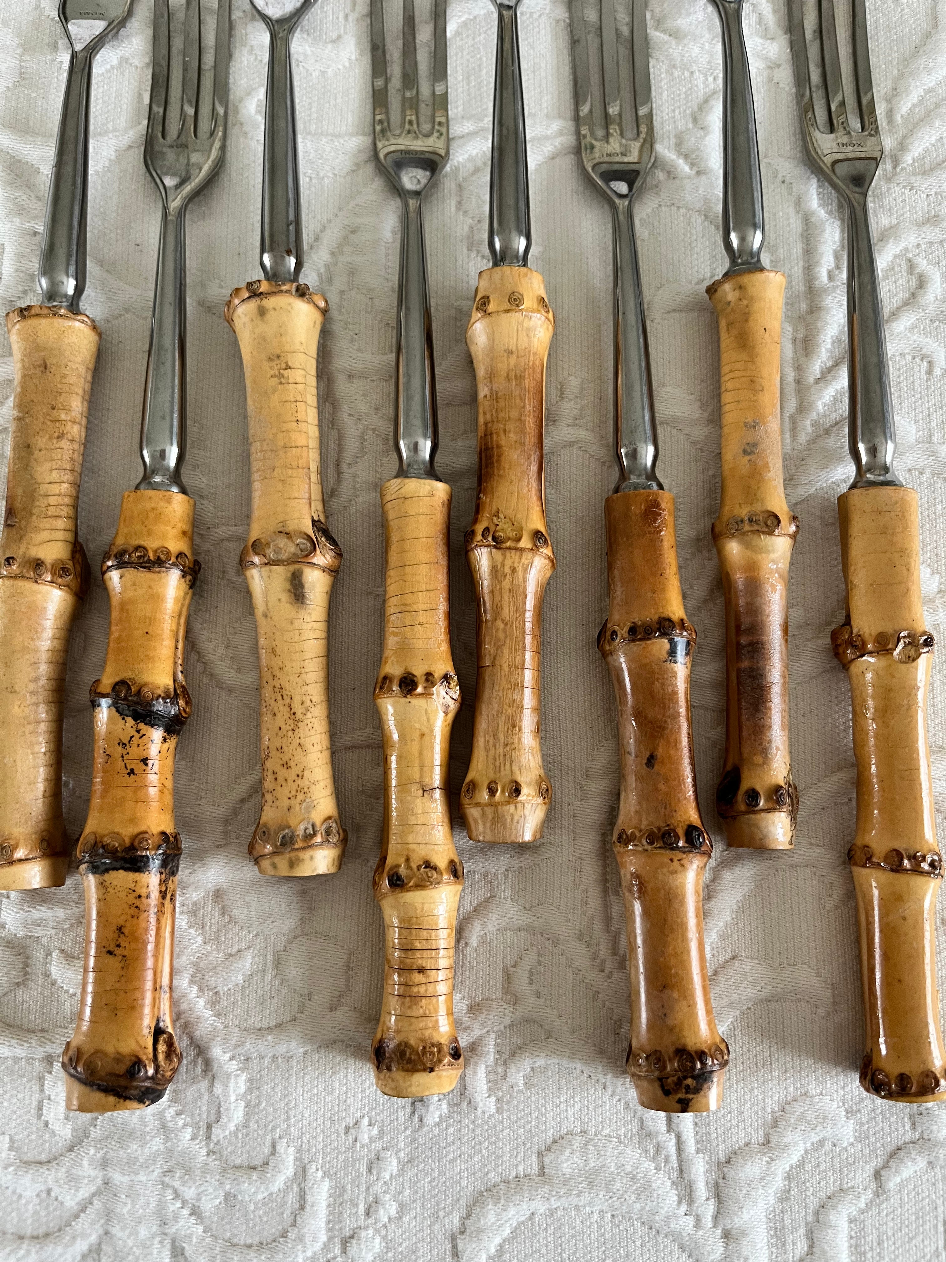 8 French Bamboo Fondue Forks