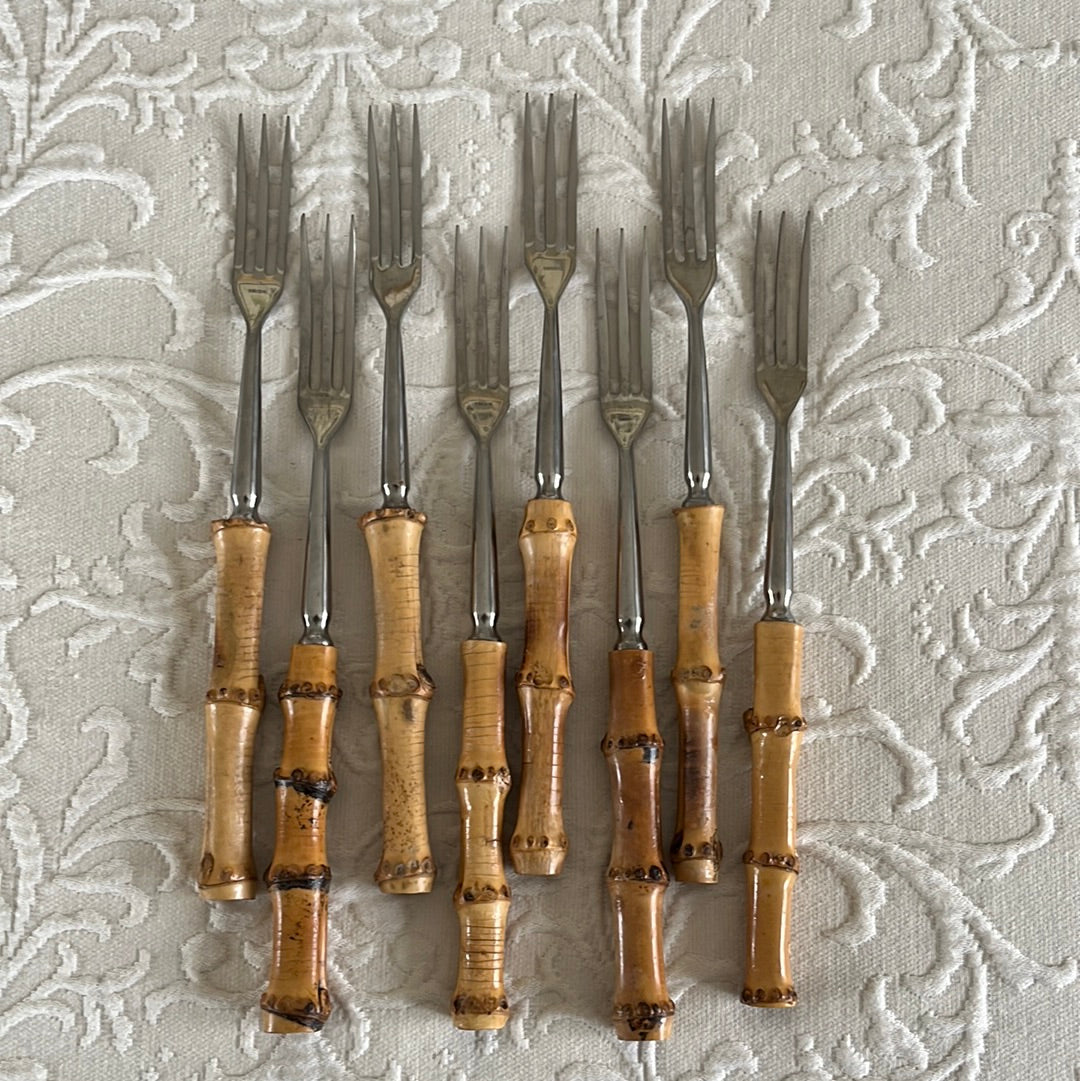 8 French Bamboo Fondue Forks