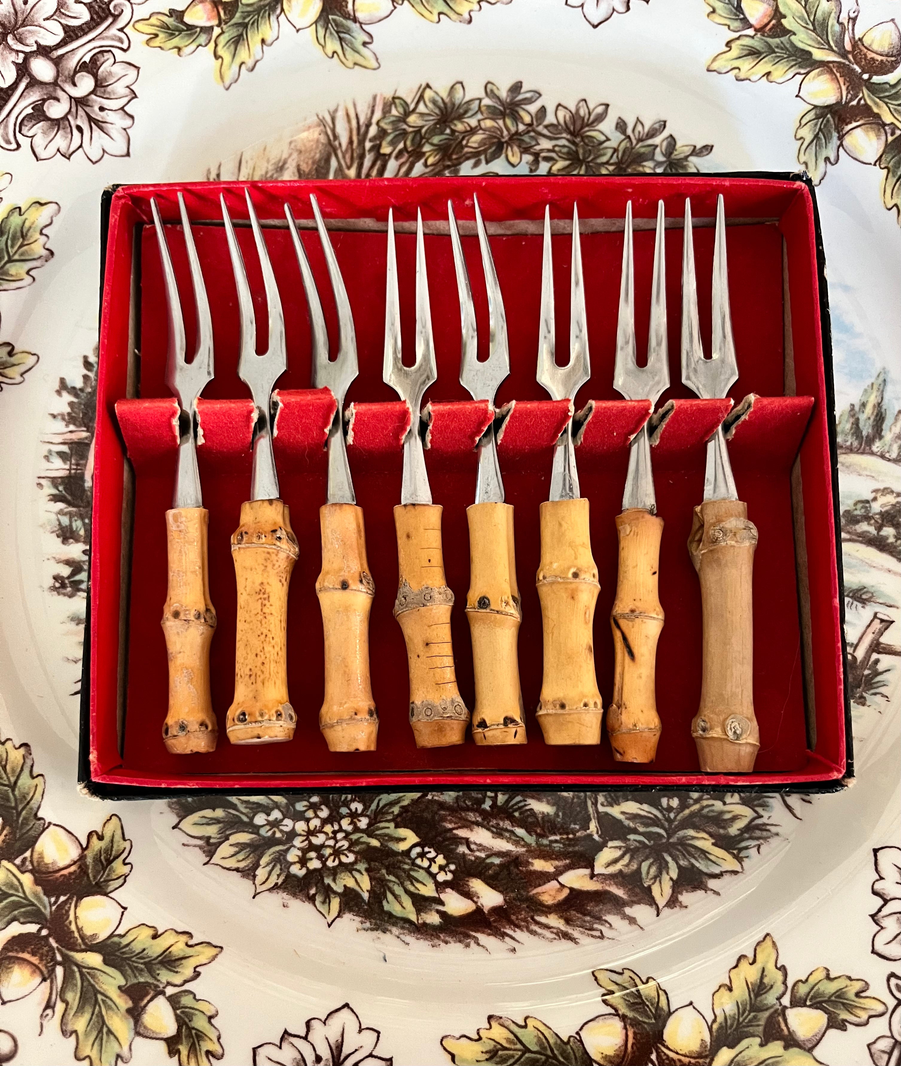 *Set of 8*Vintage Bamboo Cocktail Forks