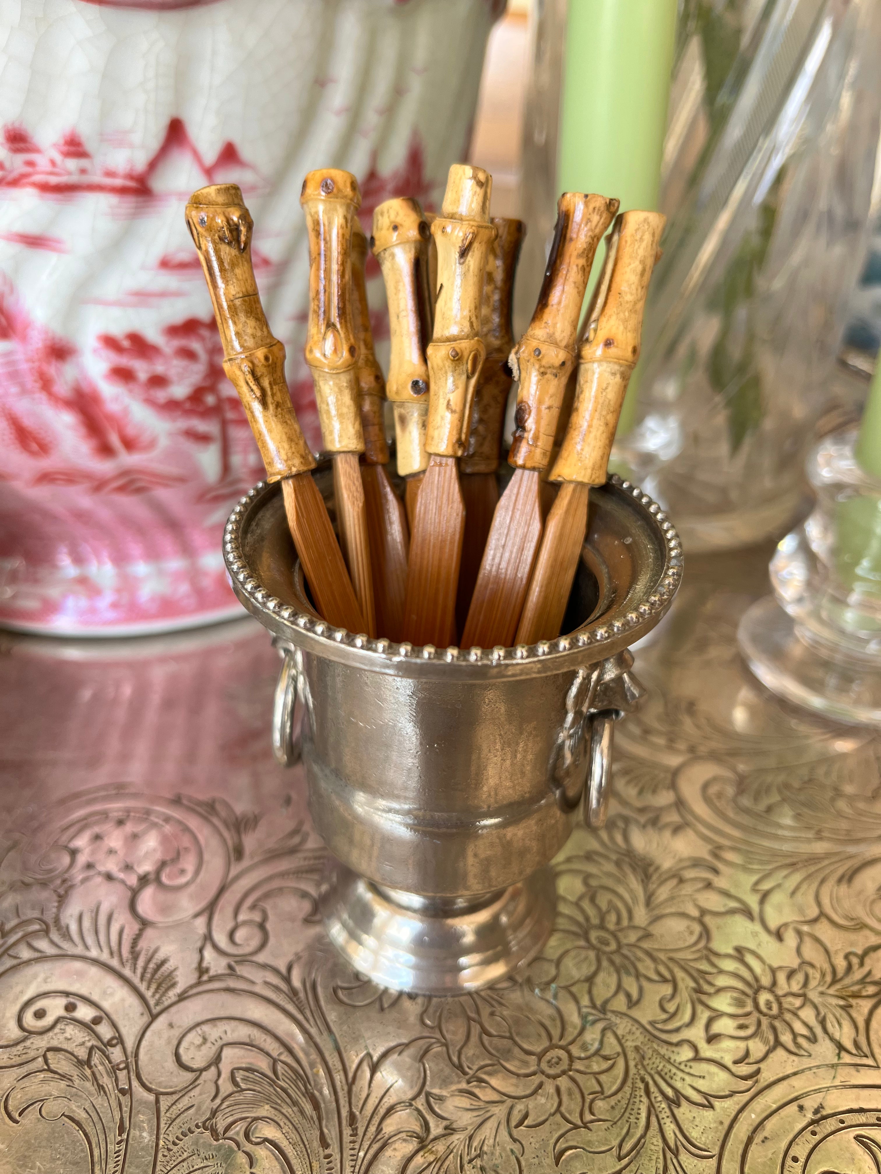 Set of 10 Bamboo Cocktail Forks